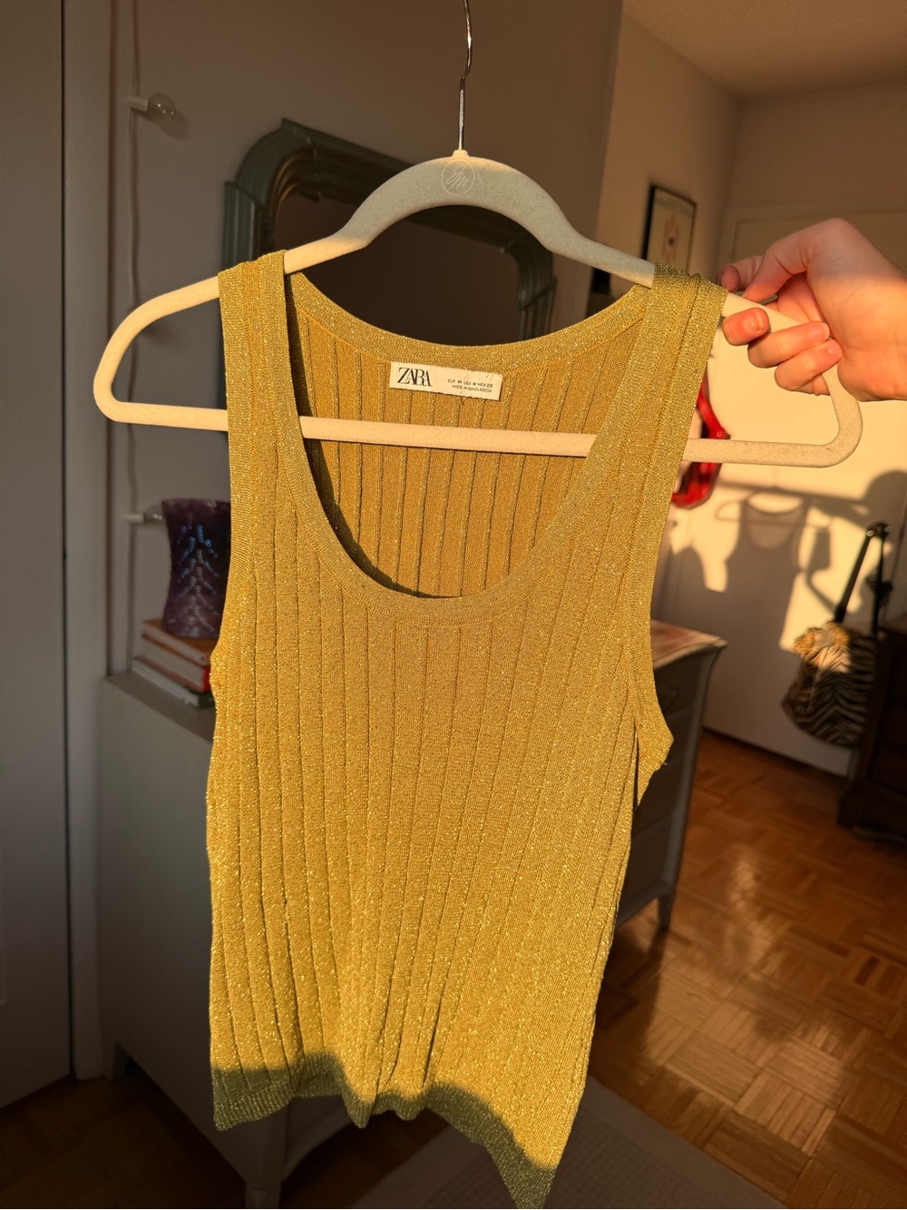 Zara Metallic Gold Ribbed Tank Top